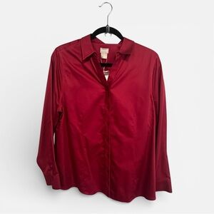 Chicos Red Button-Up Shirt Top Size 1 (Medium 8/10) Long Sleeve No Iron New